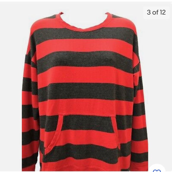 kensie Women’s top long sleeve Red and Gray striped drawstring waist - Picture 3 of 11